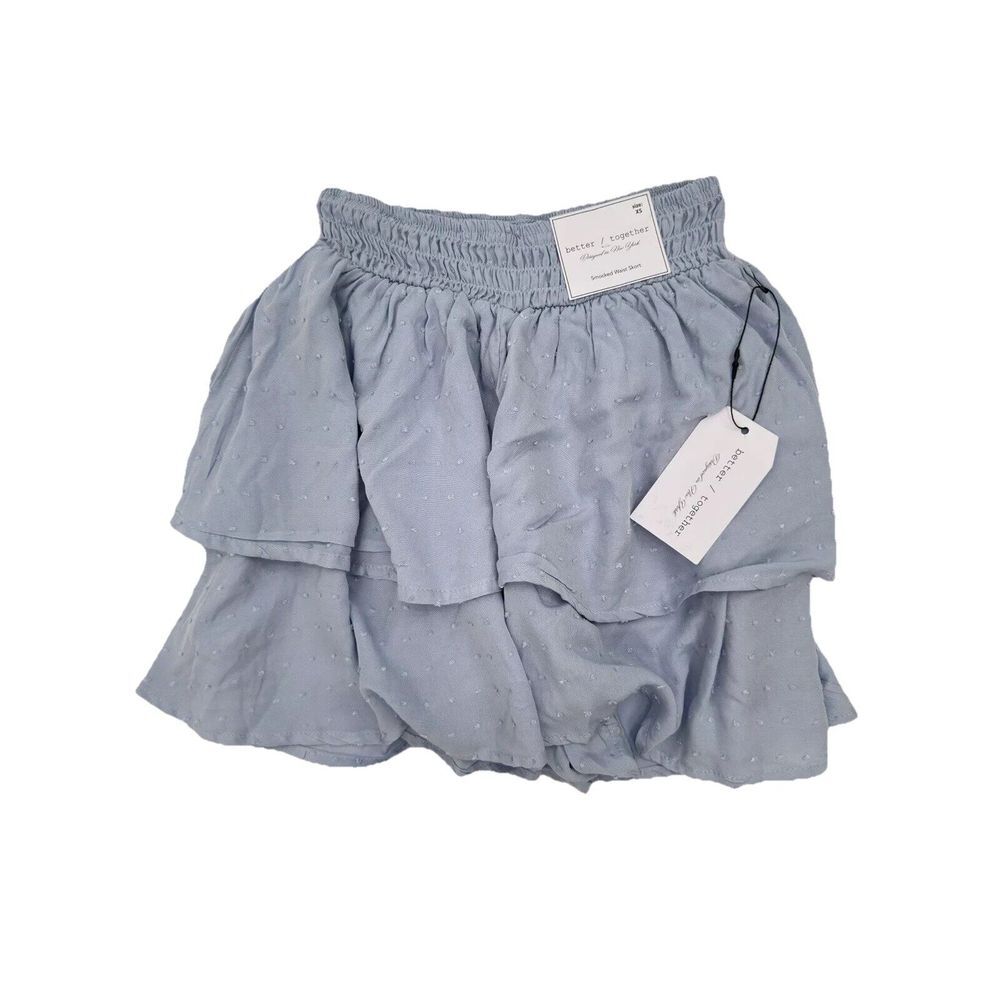 Better Together Smocked Waist Skort Size‎ XS Baby Blue Ruffle Polka Dot NEW